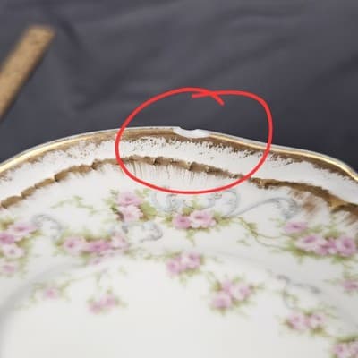 Vintage 1903 Theodore HAVILAND LIMOGES FRANCE Pink Roses Plate 8.75" CHIPPED - Thumbnail 7