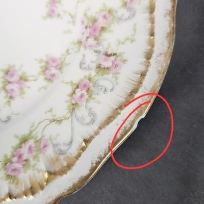 Vintage 1903 Theodore HAVILAND LIMOGES FRANCE Pink Roses Plate 8.75" CHIPPED - Thumbnail 8
