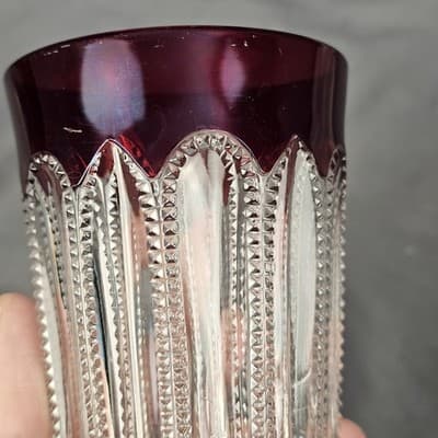 Victorian Ruby Flass Pressed Glass Tumbler National Glass Co. Diamond Pointed - Thumbnail 9