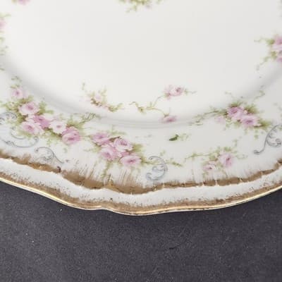 Vintage 1903 Theodore HAVILAND LIMOGES FRANCE Pink Roses Plate 8.75" CHIPPED - Thumbnail 2