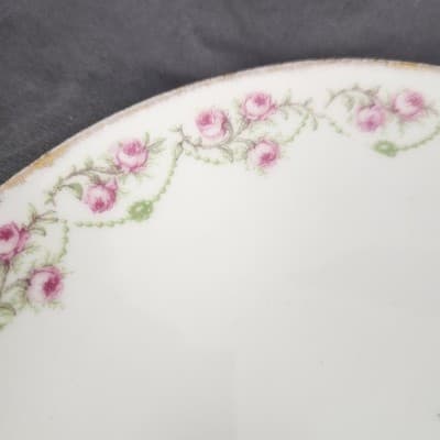 Limoges Elite French China Dinner Plate 8.5" Pink Roses Garland Vintage - Thumbnail 6