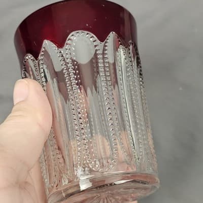 Victorian Ruby Flass Pressed Glass Tumbler National Glass Co. Diamond Pointed - Thumbnail 4