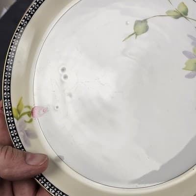 Vintage Noritage Hand Painted Cake Plate Roses Gold Handles 7.75" Wide - Thumbnail 7