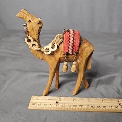 Vintage Olive Wood Hand Carved 6 Inch Camel Nativity Holy Land Christmas - Thumbnail 3