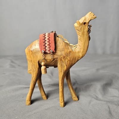 Vintage Olive Wood Hand Carved 6 Inch Camel Nativity Holy Land Christmas - Thumbnail 5