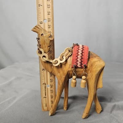 Vintage Olive Wood Hand Carved 6 Inch Camel Nativity Holy Land Christmas - Thumbnail 4