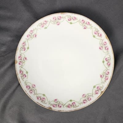 Limoges Elite French China Dinner Plate 8.5" Pink Roses Garland Vintage - Thumbnail 2