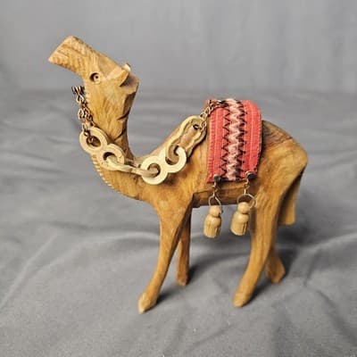 Vintage Olive Wood Hand Carved 6 Inch Camel Nativity Holy Land Christmas - Thumbnail 2
