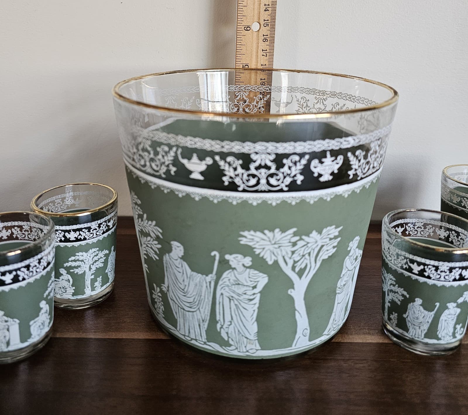 Wedge Wood Jeanette Hellenic Vintage Green Greek Ice Bucket & 6 Shot Glasses - Thumbnail 6