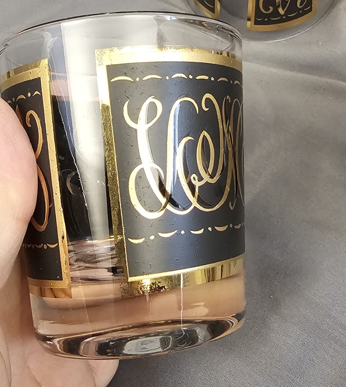 Culver Ebony Baroque Lowball Glasses Set Vintage MCM 22k Gold - Thumbnail 6