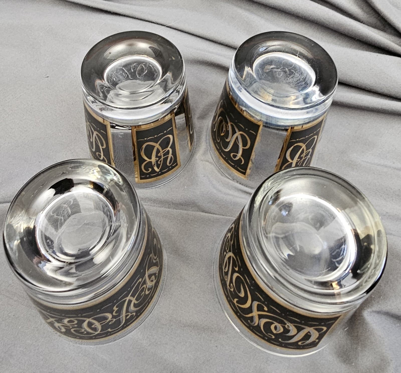 Culver Ebony Baroque Lowball Glasses Set Vintage MCM 22k Gold - Thumbnail 5