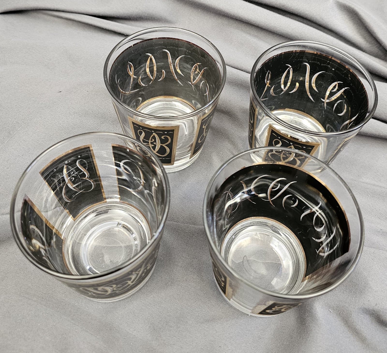 Culver Ebony Baroque Lowball Glasses Set Vintage MCM 22k Gold - Thumbnail 4