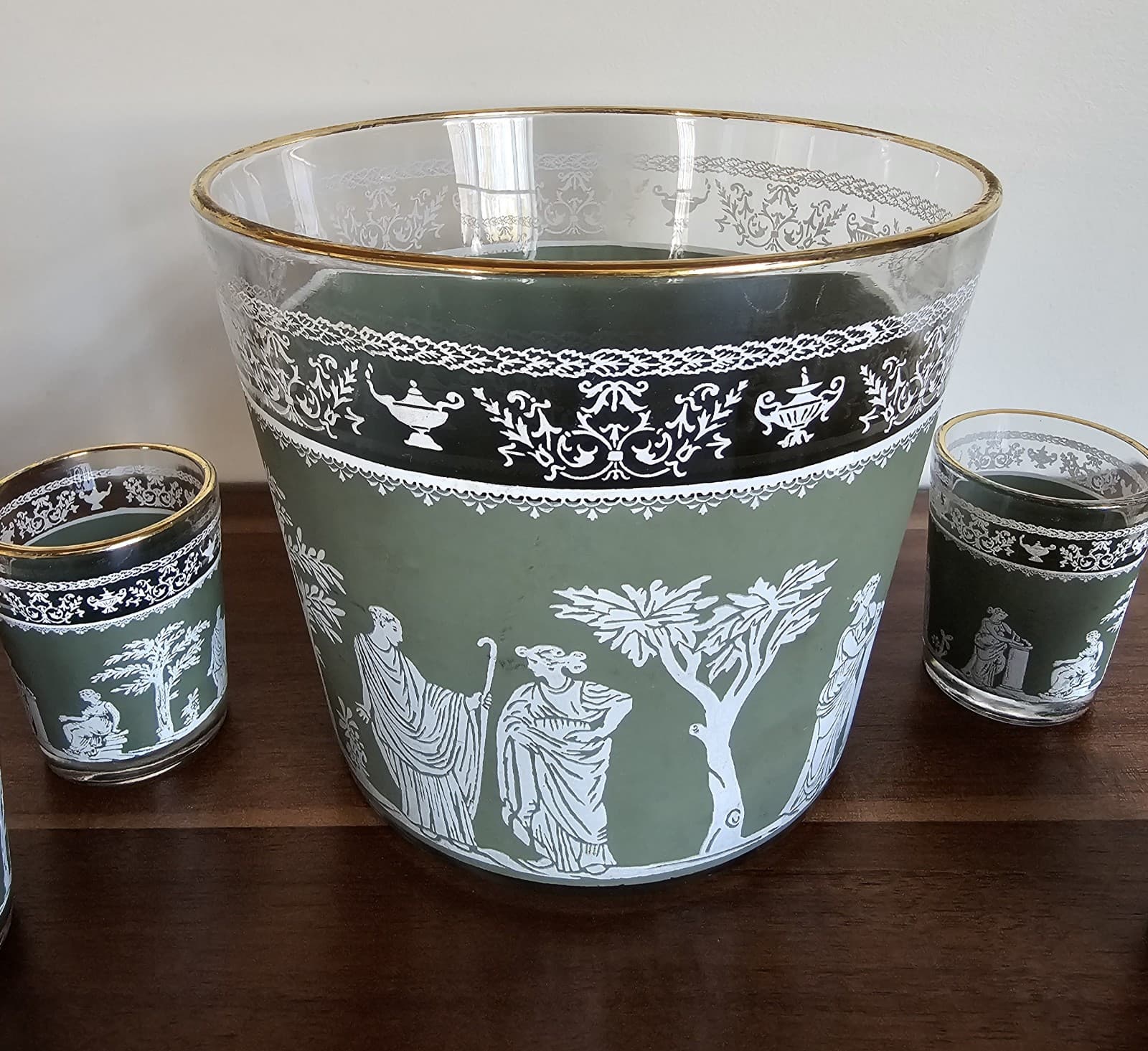 Wedge Wood Jeanette Hellenic Vintage Green Greek Ice Bucket & 6 Shot Glasses - Thumbnail 3