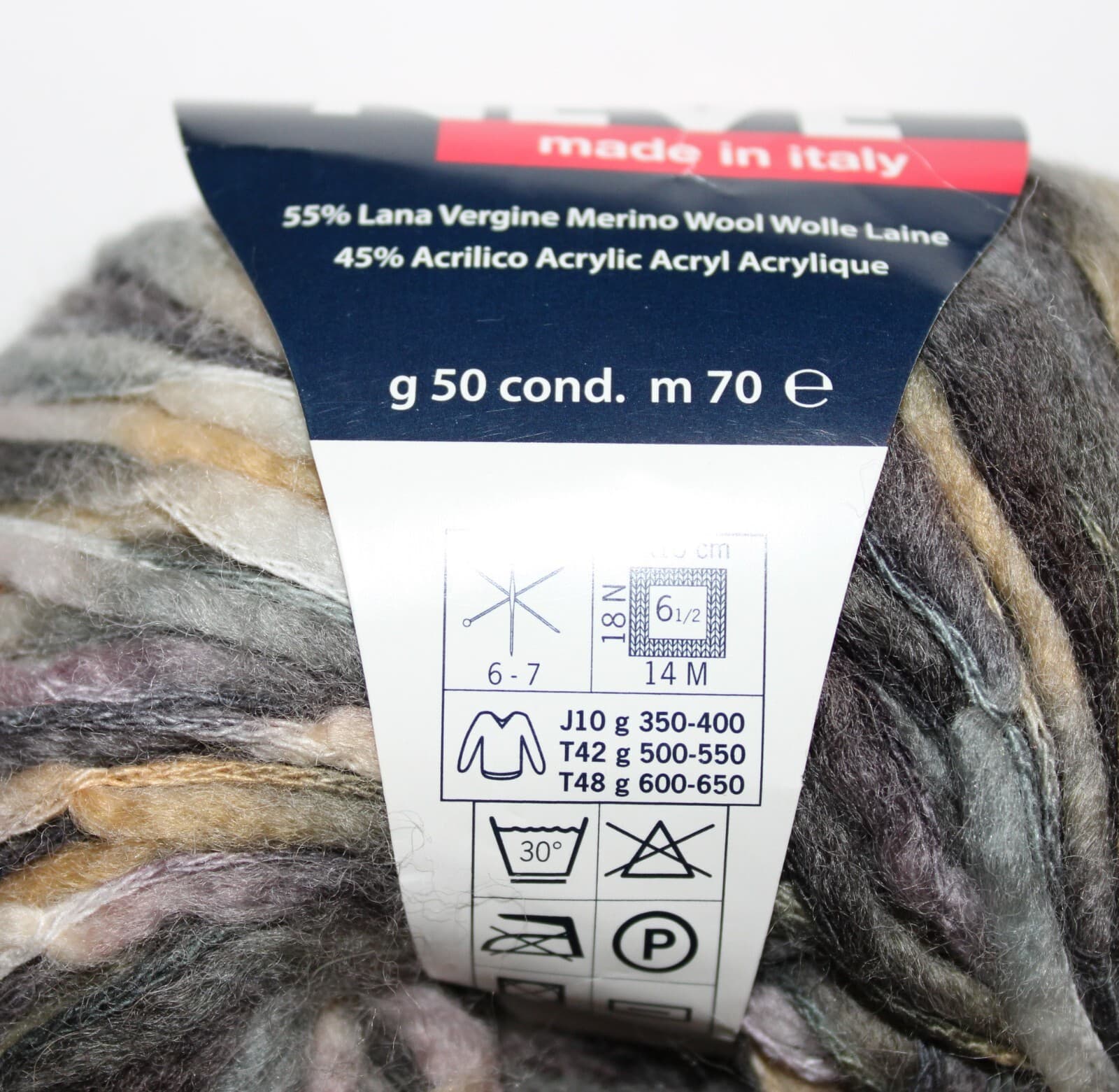 Neve Mondial 55% Merino Wool, 45% Acrylic Col Black brown white mix 50gr, 70m - Thumbnail 3