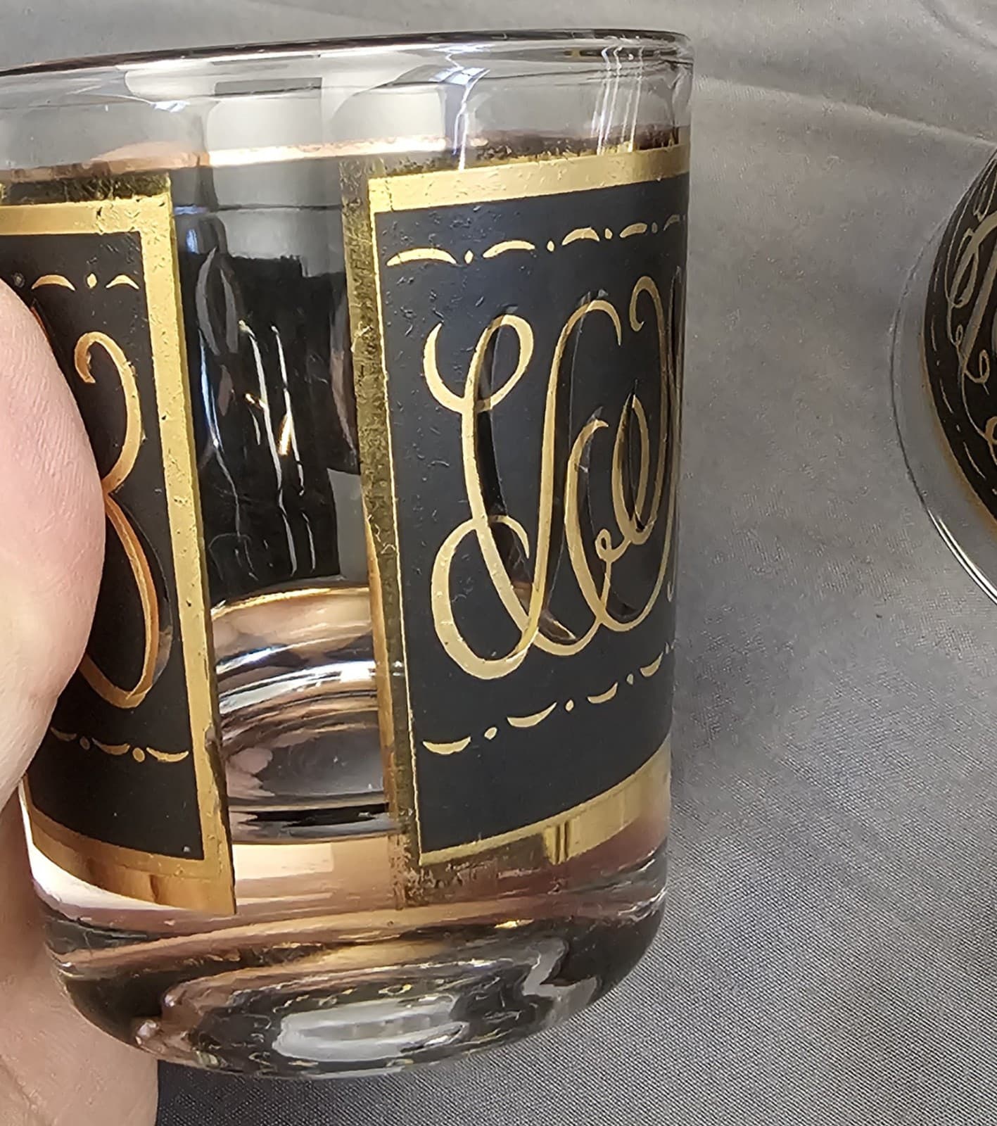Culver Ebony Baroque Lowball Glasses Set Vintage MCM 22k Gold - Thumbnail 7