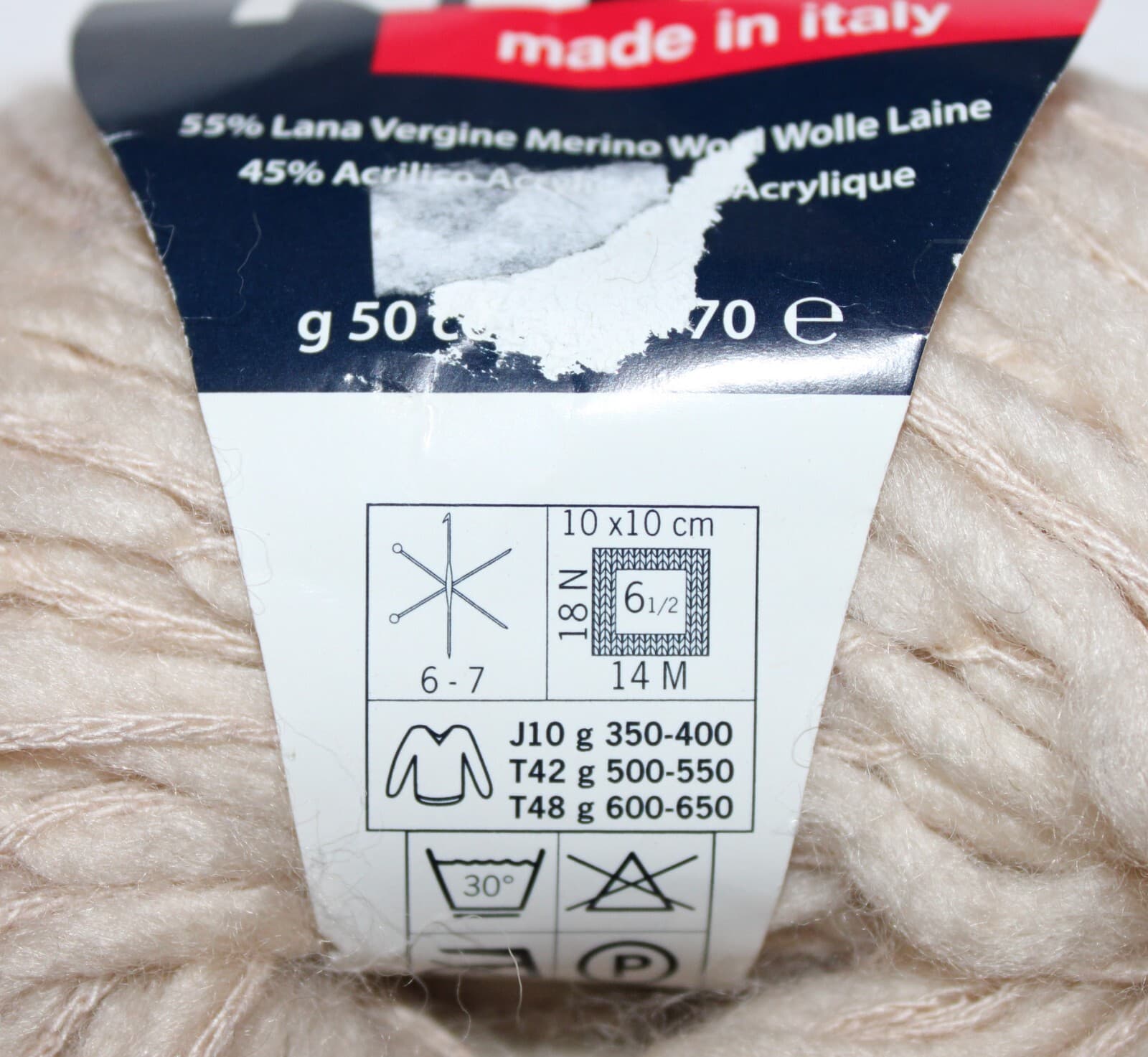 Neve Mondial 55% Merino Wool, 45% Acrylic Col 892 Creme 50gr, - Thumbnail 3