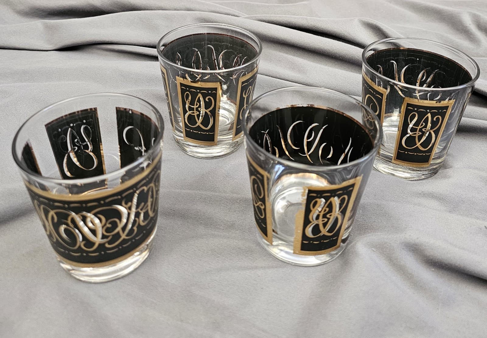 Culver Ebony Baroque Lowball Glasses Set Vintage MCM 22k Gold - Thumbnail 3