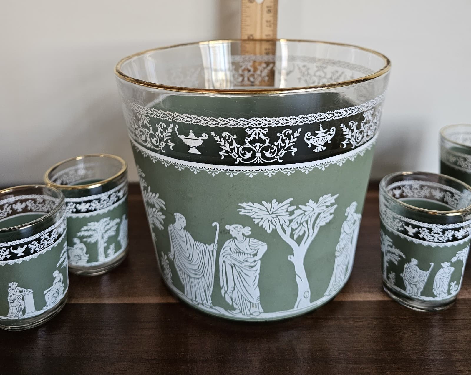 Wedge Wood Jeanette Hellenic Vintage Green Greek Ice Bucket & 6 Shot Glasses - Thumbnail 5