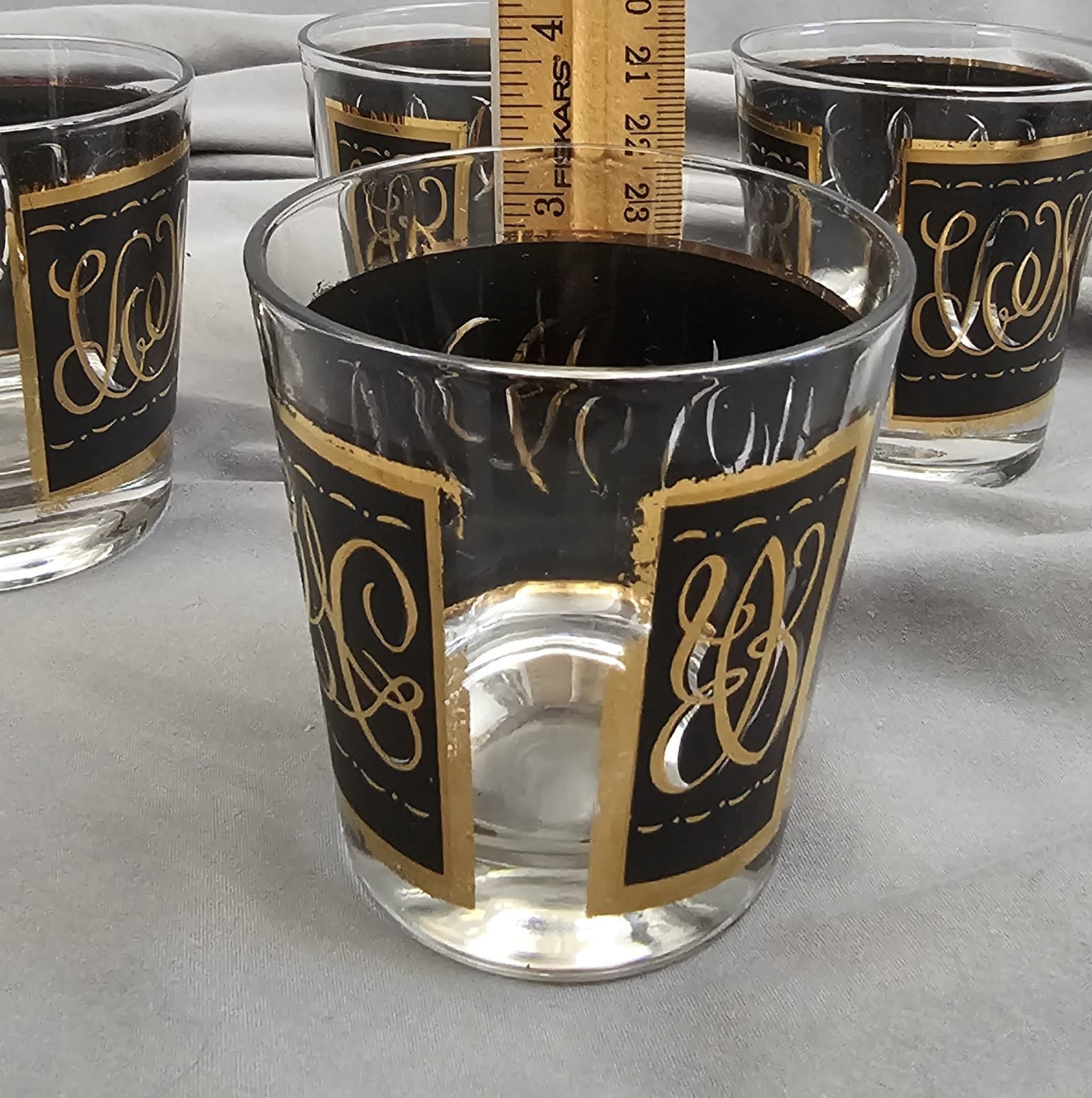 Culver Ebony Baroque Lowball Glasses Set Vintage MCM 22k Gold - Thumbnail 9