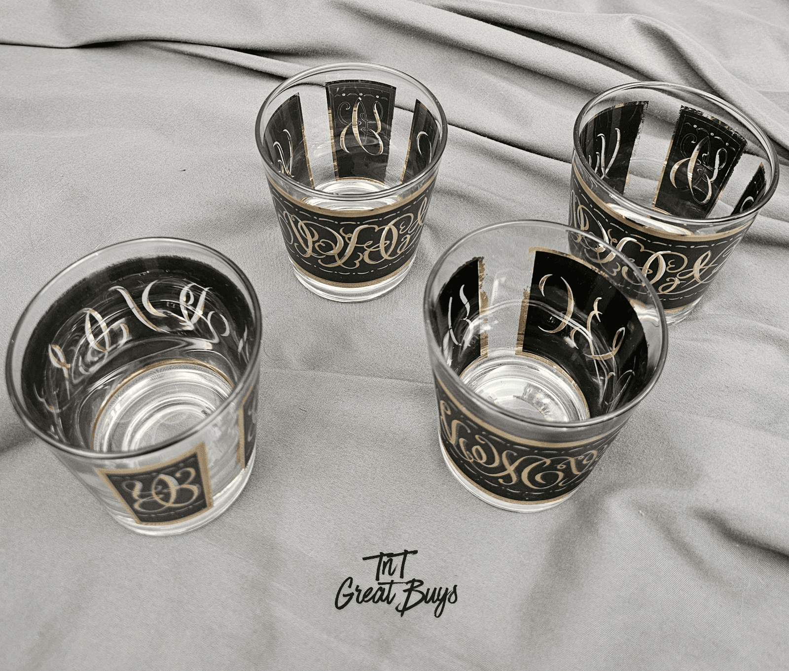 Culver Ebony Baroque Lowball Glasses Set Vintage MCM 22k Gold - Thumbnail 2