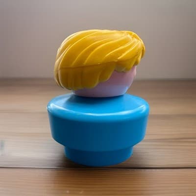Fisher-Price Little People Vintage 1990 Boy Figure Blue Base Yellow Hair, Mexico - Thumbnail 2