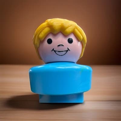 Fisher-Price Little People Vintage 1990 Boy Figure Blue Base Yellow Hair, Mexico - Thumbnail 7