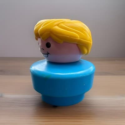 Fisher-Price Little People Vintage 1990 Boy Figure Blue Base Yellow Hair, Mexico - Thumbnail 4