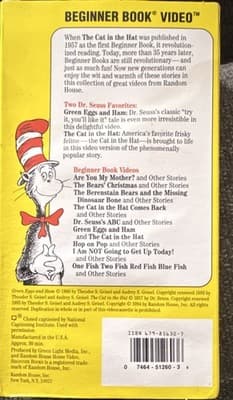 Random House Home Video Green Eggs and Ham & Cat in the Hat VHS 1994 NR - Thumbnail 3