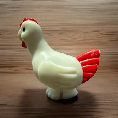 Plastic Chicken Figurine Collectible White Body with Red Tail Accent - Thumbnail 3