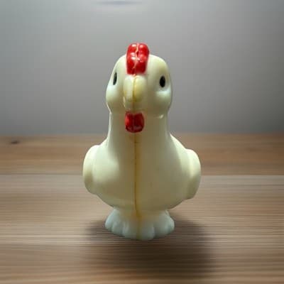 Plastic Chicken Figurine Collectible White Body with Red Tail Accent - Thumbnail 2