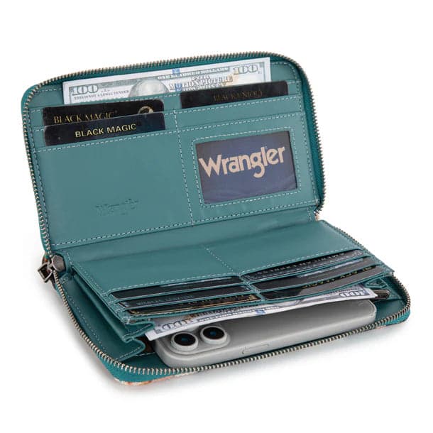 Wrangler Western Aztec Print Tote and Crossbody Wallet Set - Turquoise - Thumbnail 3