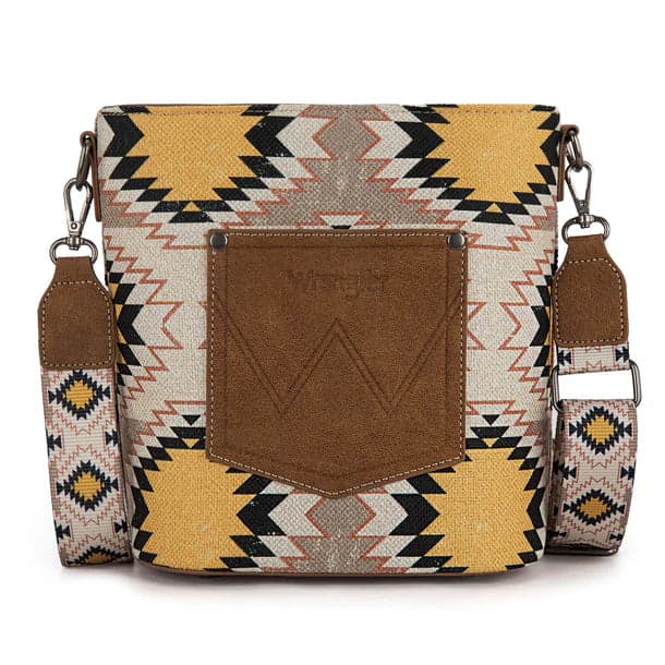 Wrangler Brown Patterned Handbag with Interior Pockets Tan Khaki Yellow Southwestern Crossbody - Thumbnail 2