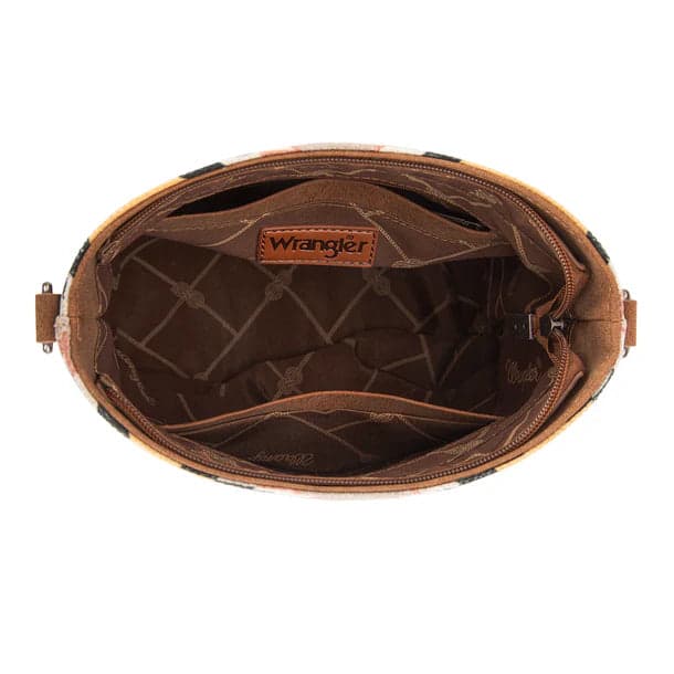 Wrangler Brown Patterned Handbag with Interior Pockets Tan Khaki Yellow Southwestern Crossbody - Thumbnail 3