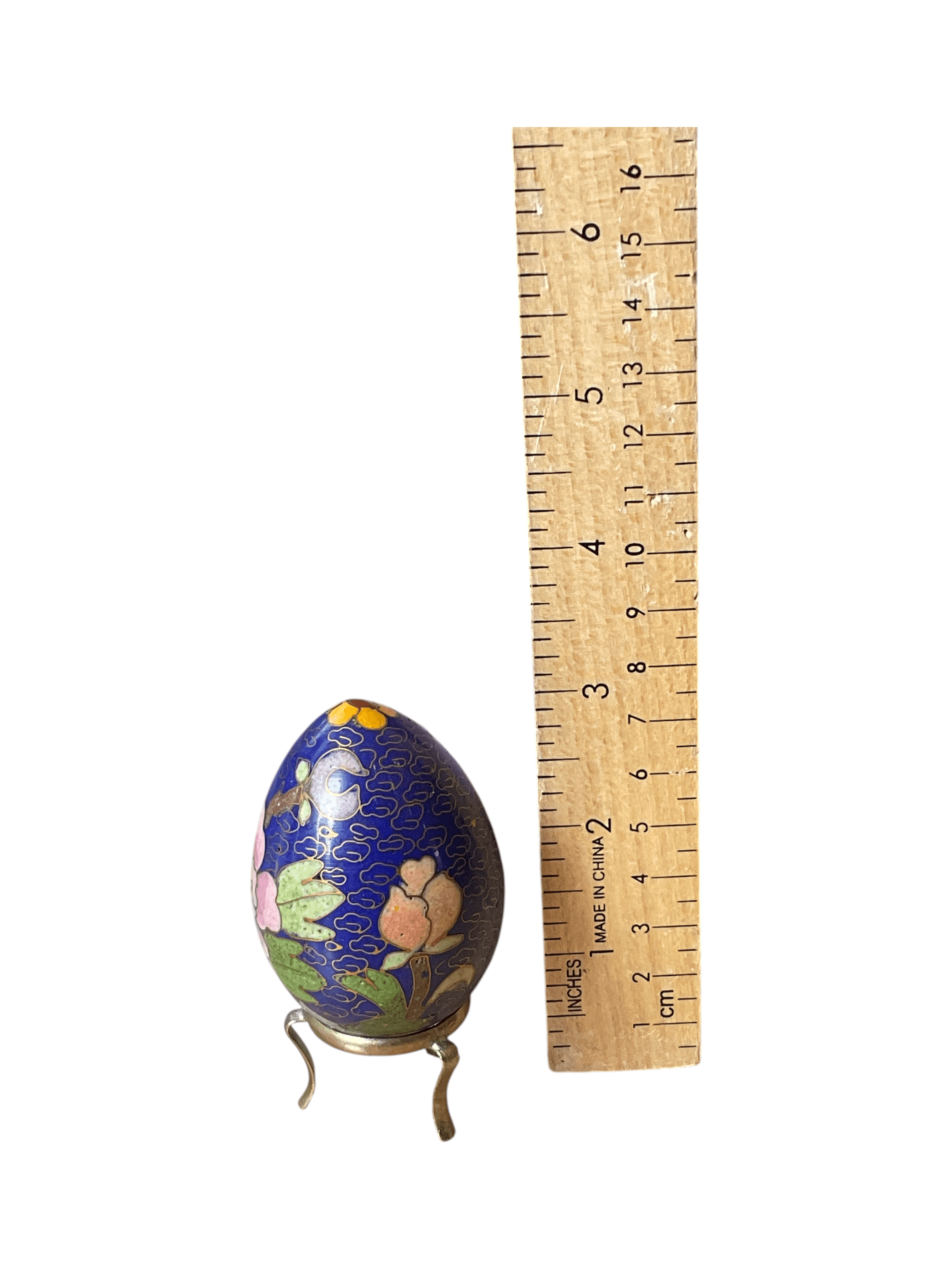 Cloisonné Enamel Egg with Floral Design and Stand - Thumbnail 3