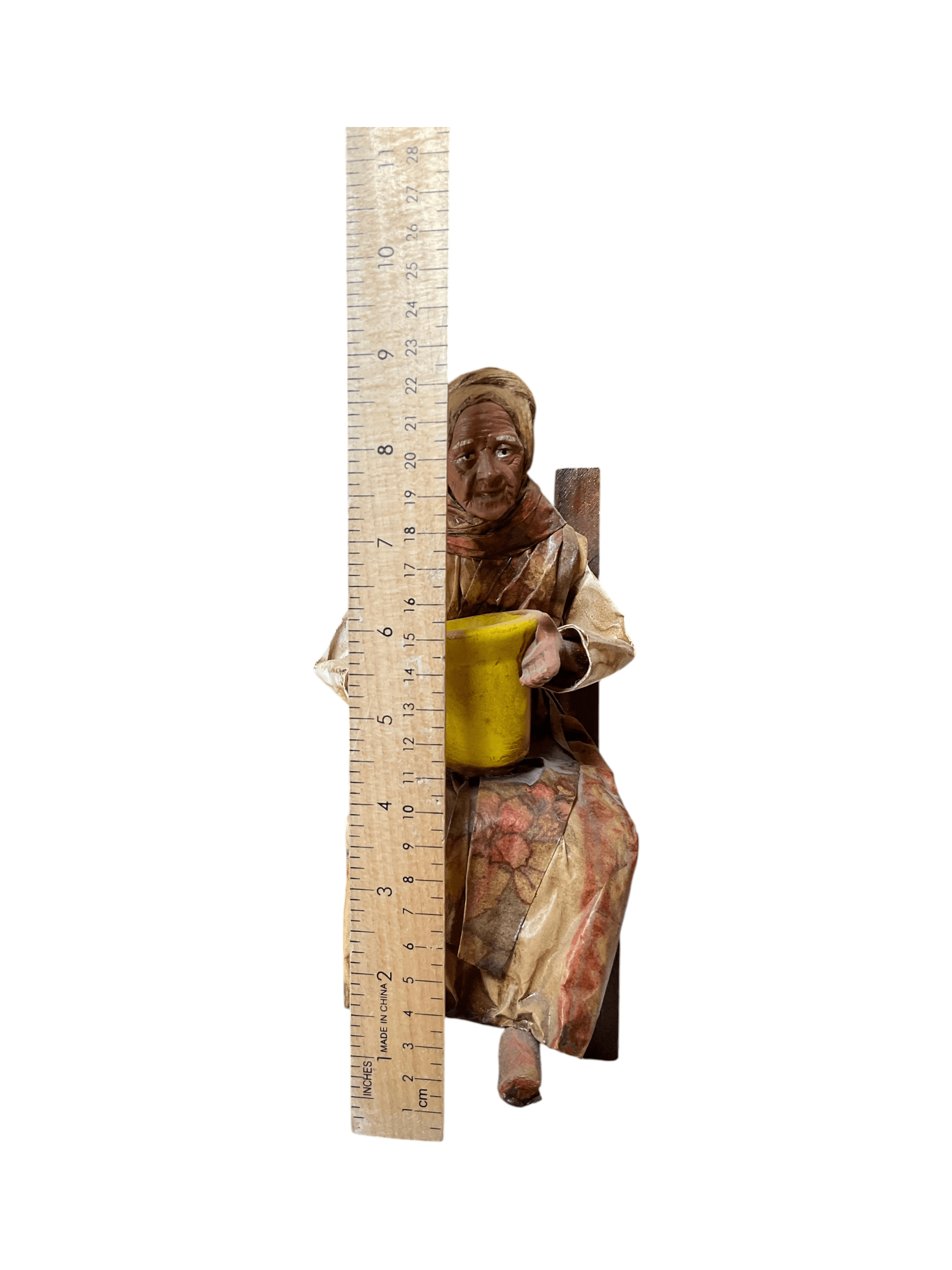 Vintage Handcrafted Figurine Seated Woman with Yellow Pot - Thumbnail 5