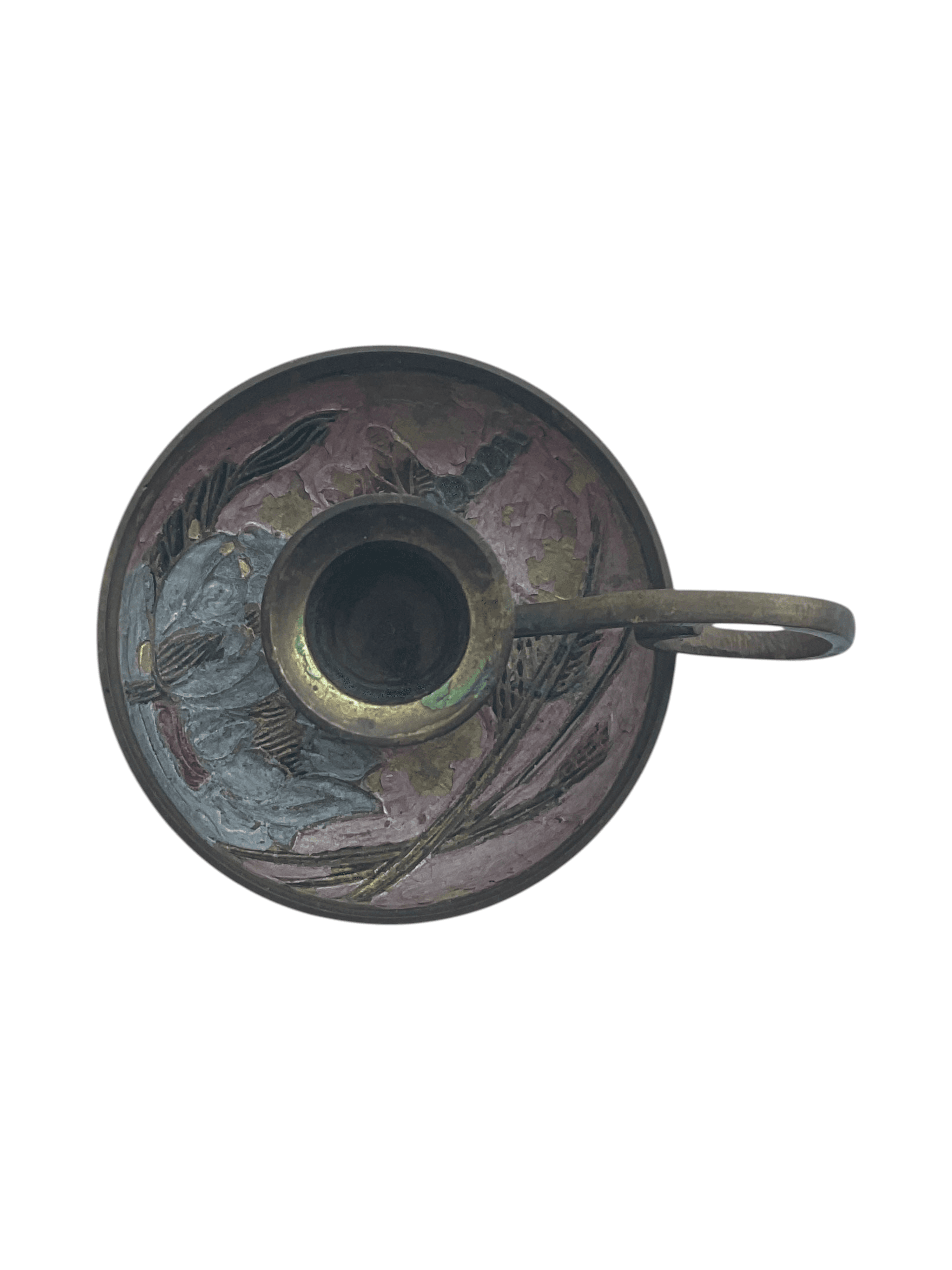 Vintage Brass Floral Chamberstick Candle Holder - Thumbnail 3