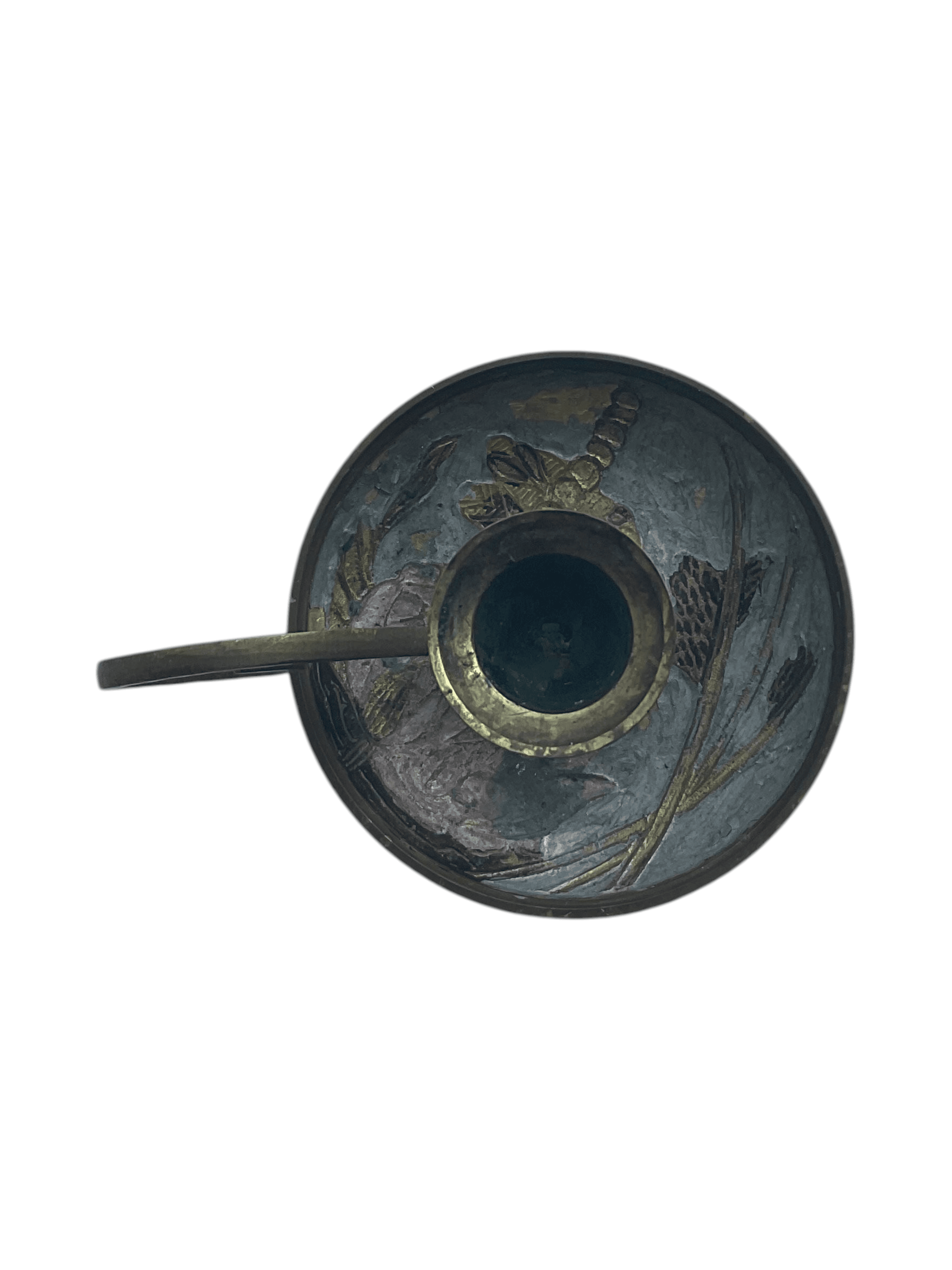 Vintage Brass Chamberstick Candle Holder with Dragonfly Design - Thumbnail 2
