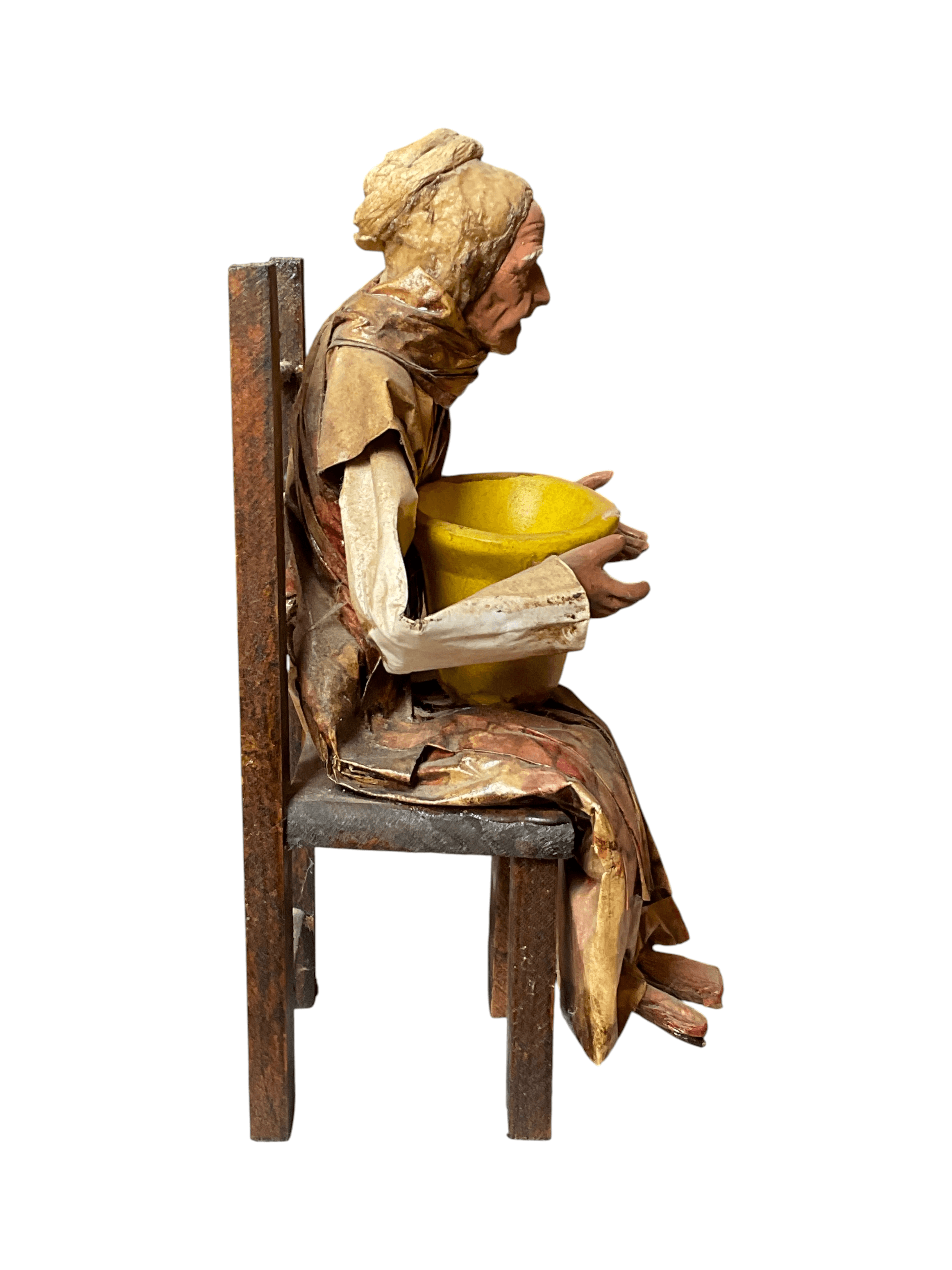 Vintage Handcrafted Figurine Seated Woman with Yellow Pot - Thumbnail 4