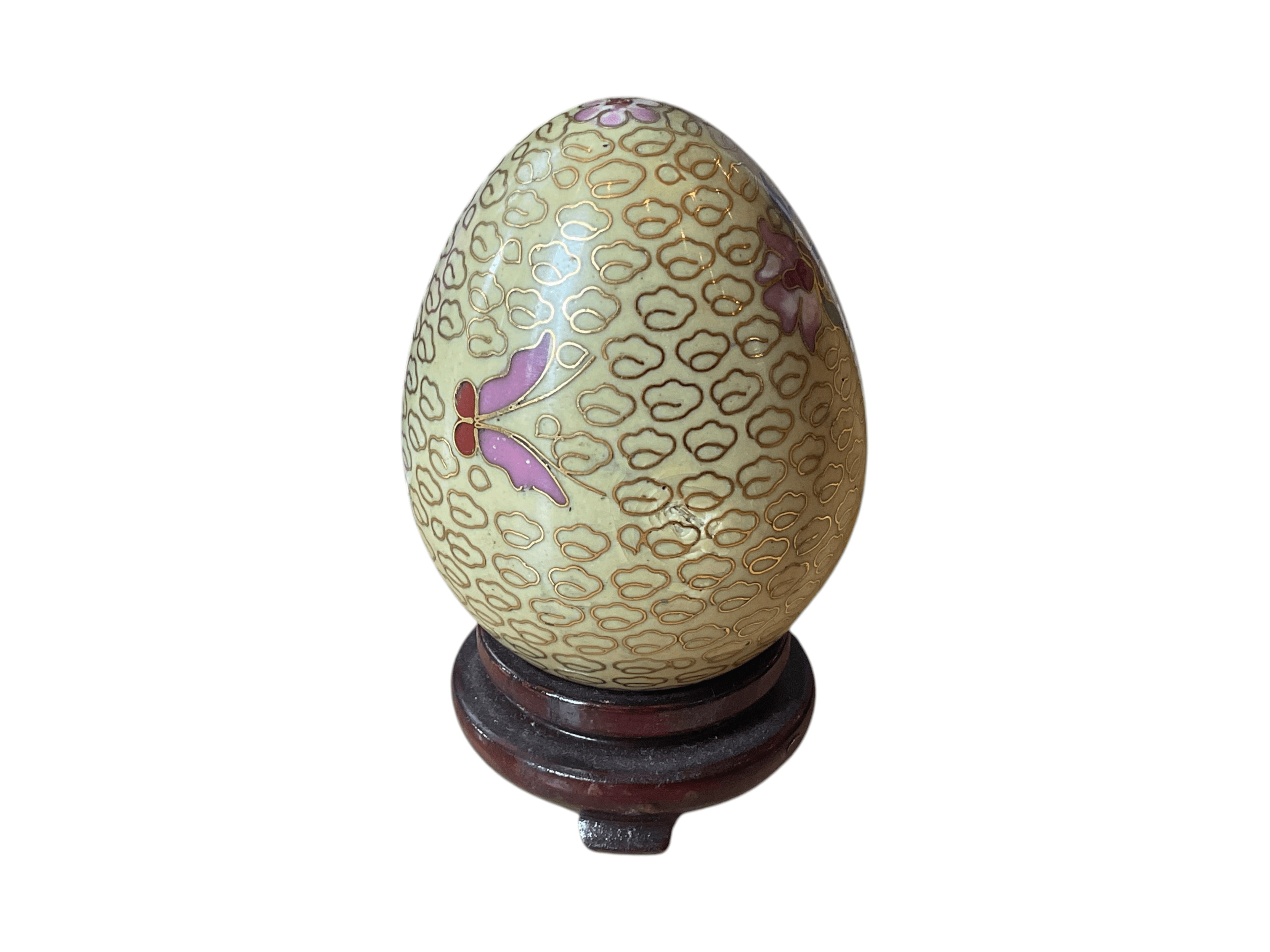 Cloisonné Decorative Egg with Floral Design and Stand - Thumbnail 2
