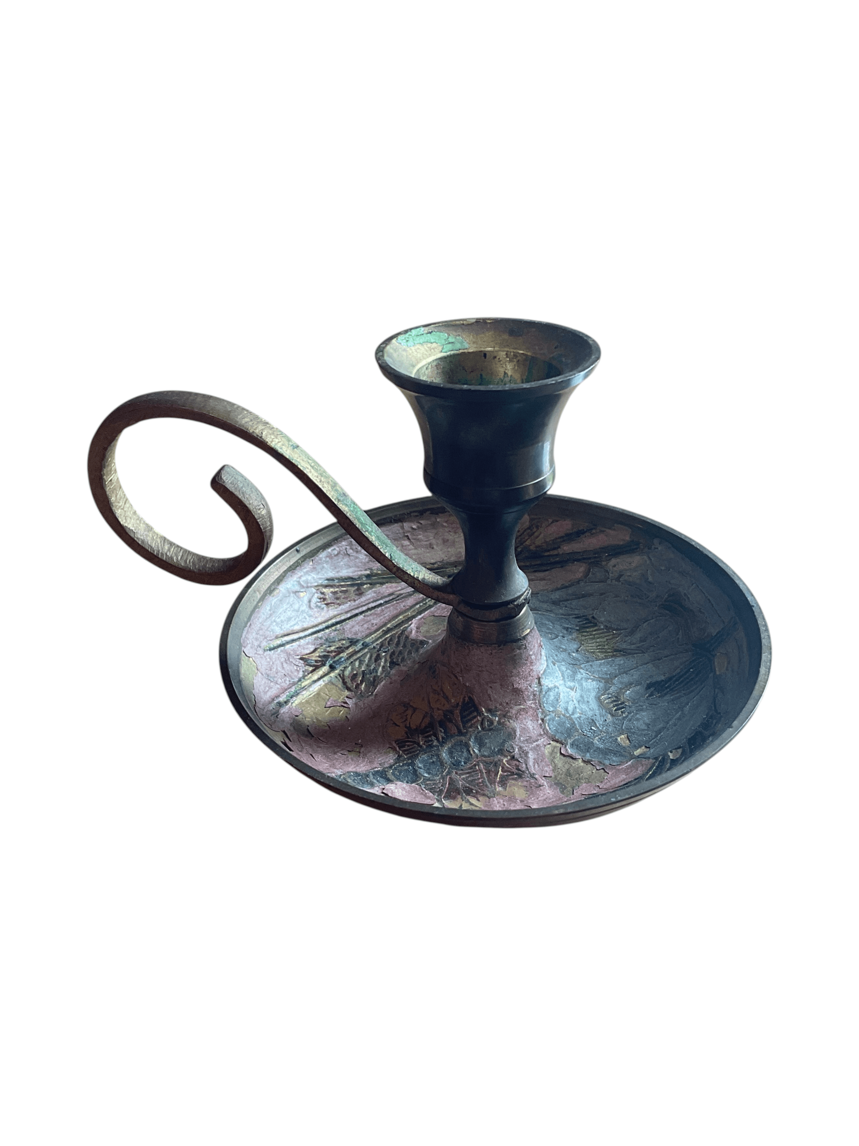 Vintage Brass Floral Chamberstick Candle Holder - Thumbnail 4