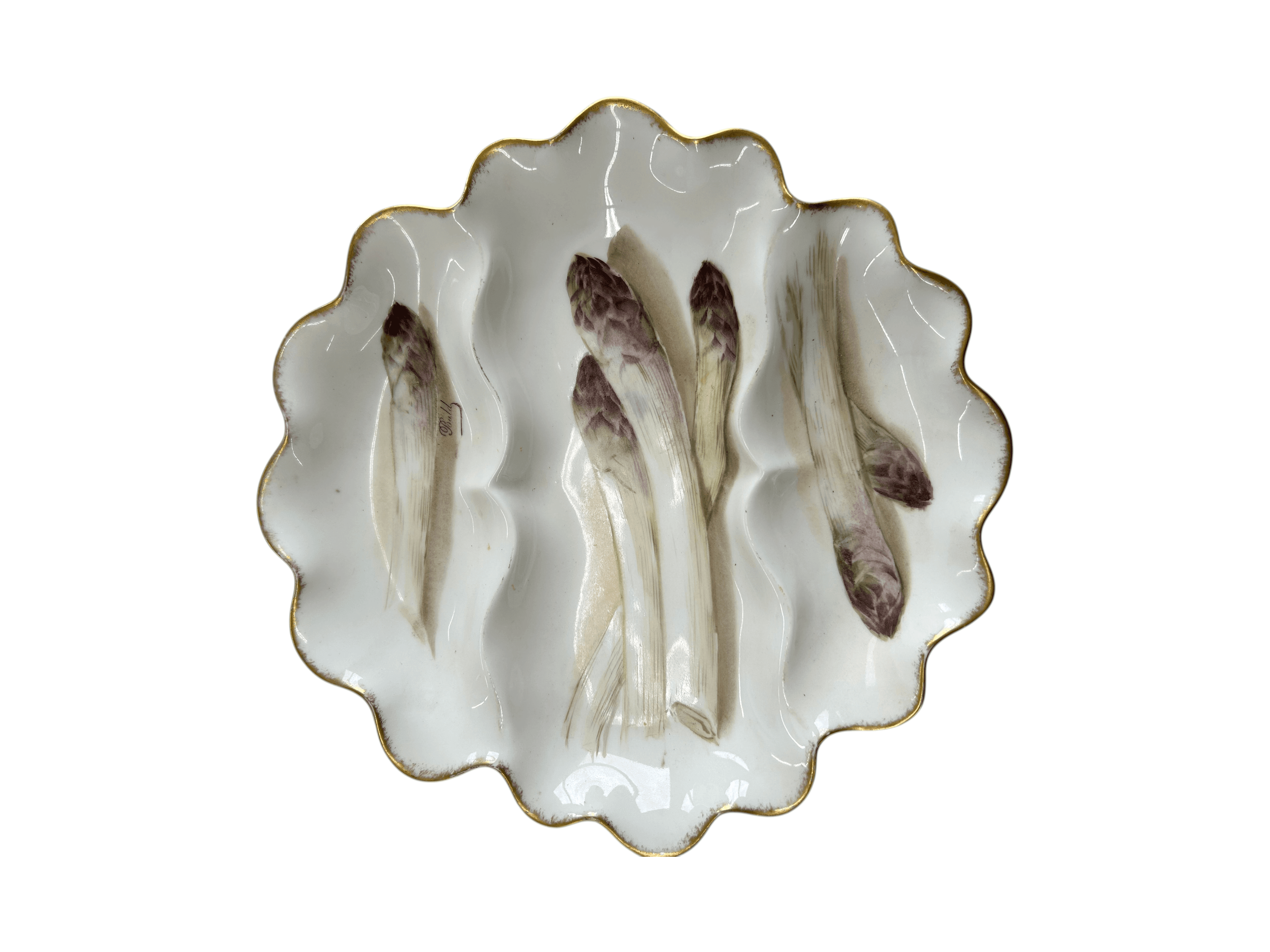 Limoges Asparagus Plate with Gold Trim Vintage - Thumbnail 4