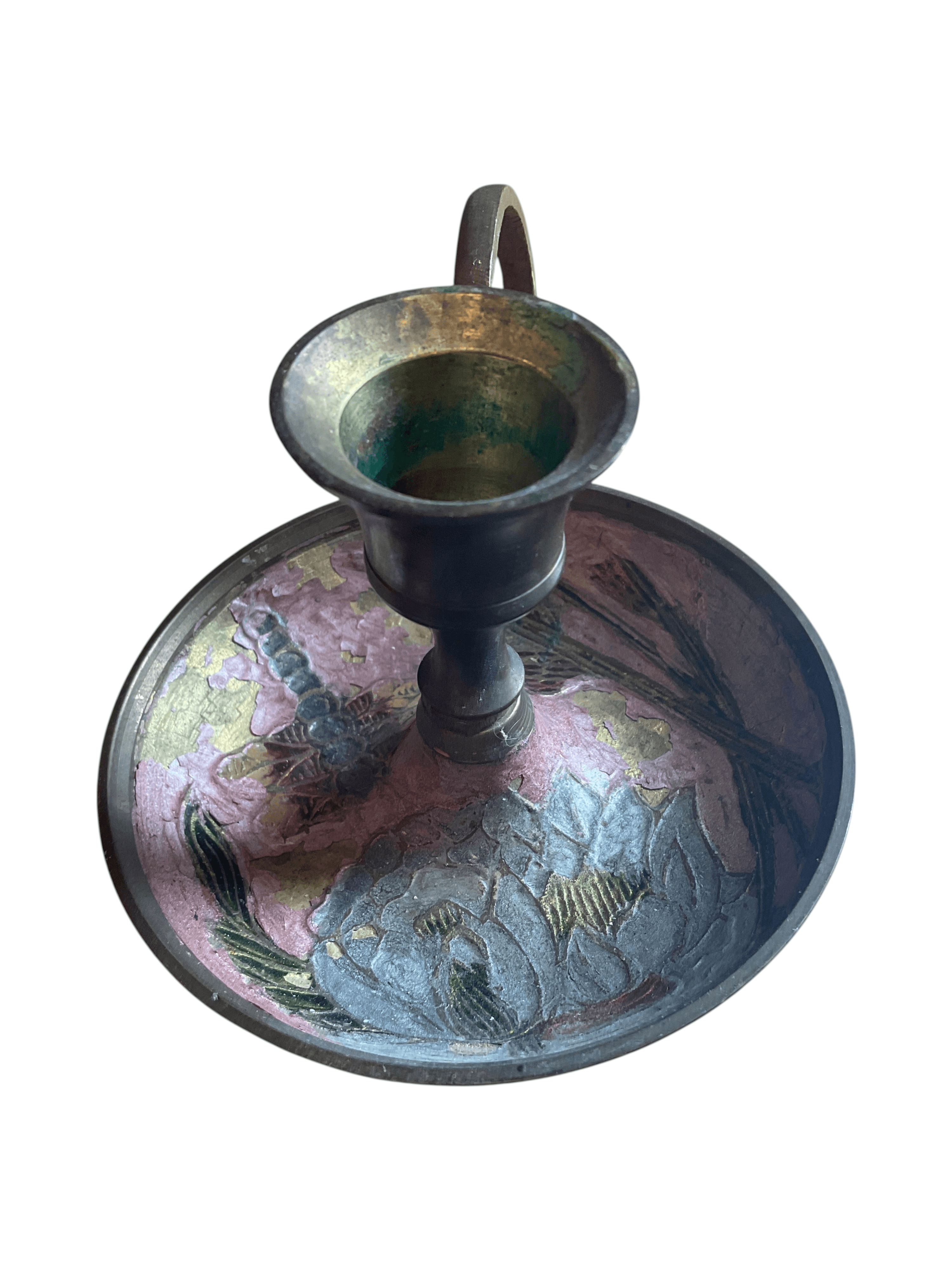 Vintage Brass Floral Chamberstick Candle Holder - Thumbnail 2
