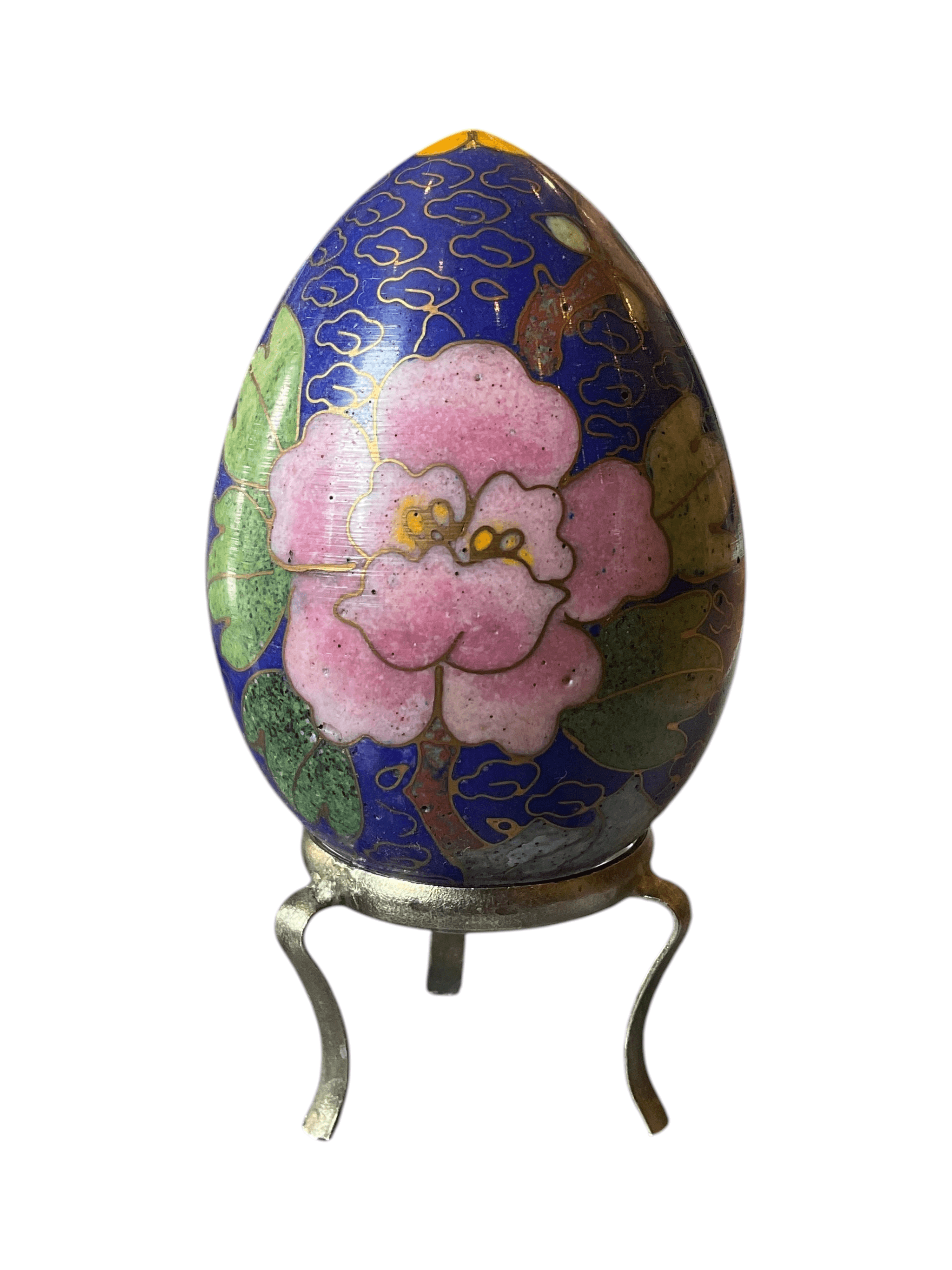 Cloisonné Enamel Egg with Floral Design and Stand - Thumbnail 2