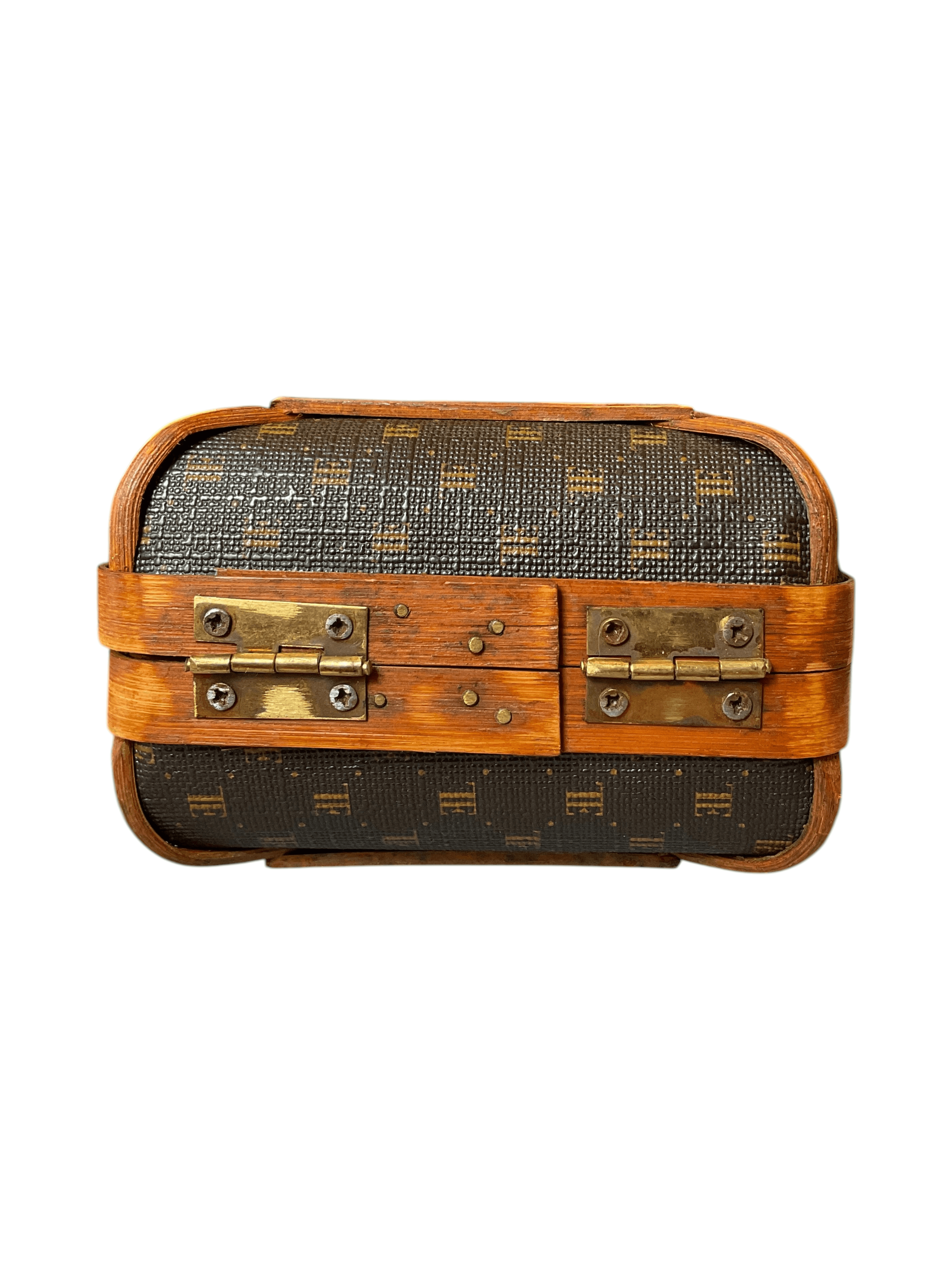 Vintage Wooden Mini Suitcase with Woven Handle Storage - Thumbnail 5