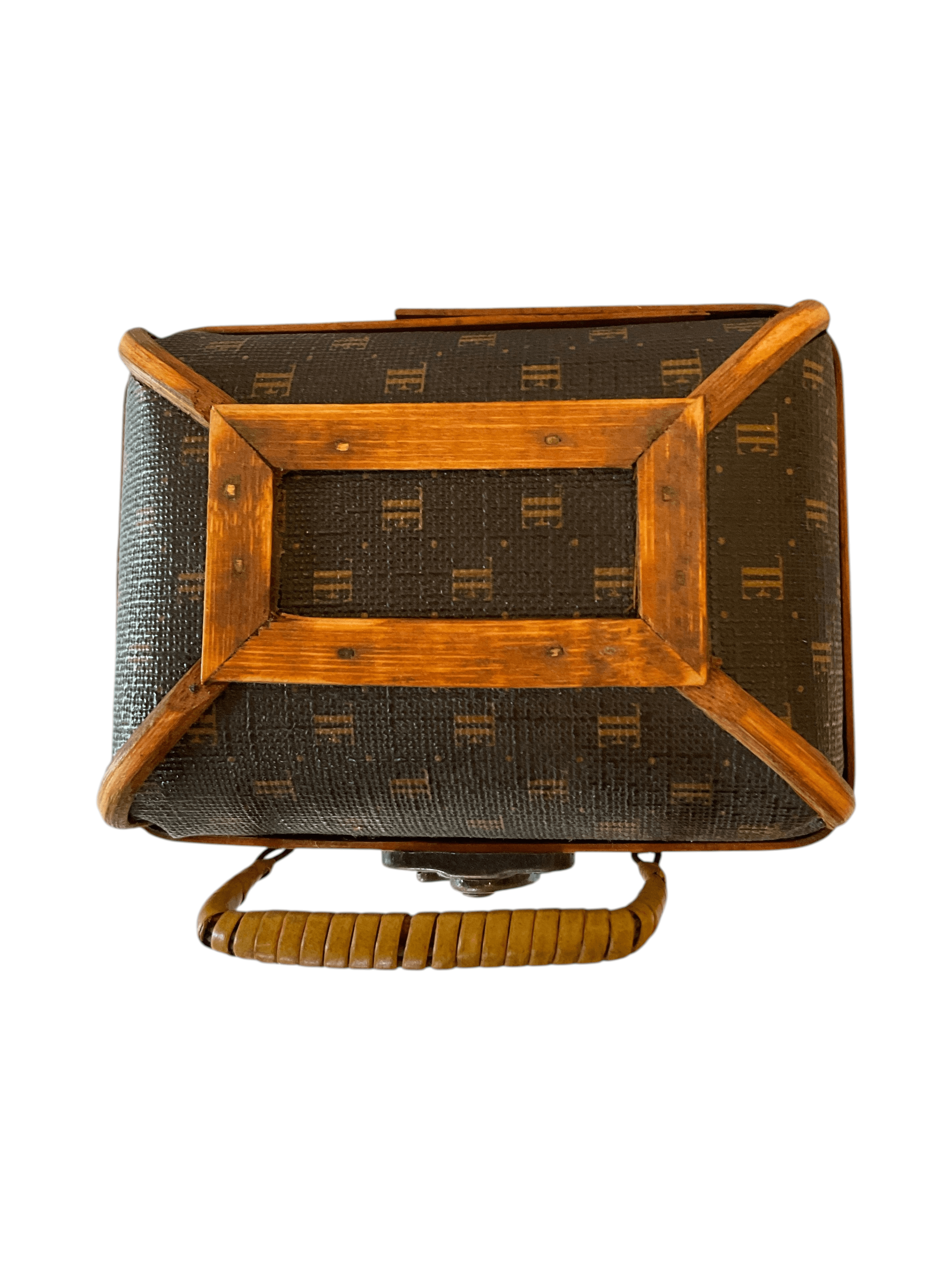 Vintage Wooden Mini Suitcase with Woven Handle Storage - Thumbnail 2