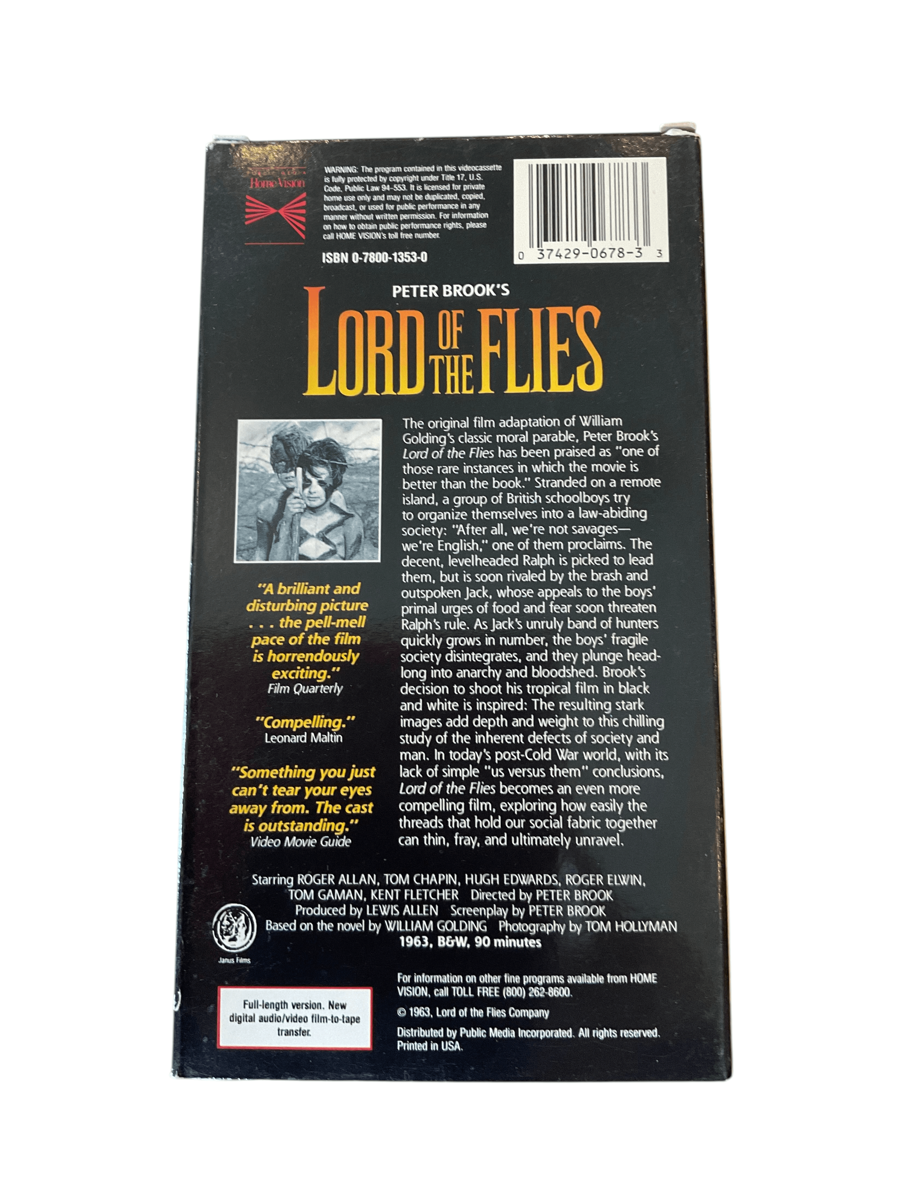 Peter Brook's Lord of the Flies VHS 1963 Black & White - Thumbnail 2