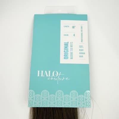 Halo Couture Professional Machine Tied Weft Color #4 16” Medium Auburn Brown NEW - Thumbnail 2