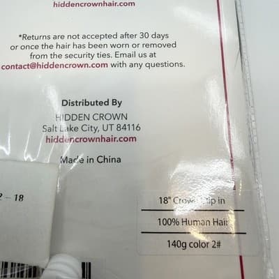 Hidden Crown 18” Crown Clip In Human Hair #2 Off Black 140g New Remy Hair Unused - Thumbnail 4