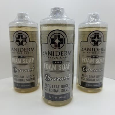 Saniderm Foaming Tattoo Soap 32oz 3 PACK Shop Size Gentle Natural Soap NEW - Thumbnail 2