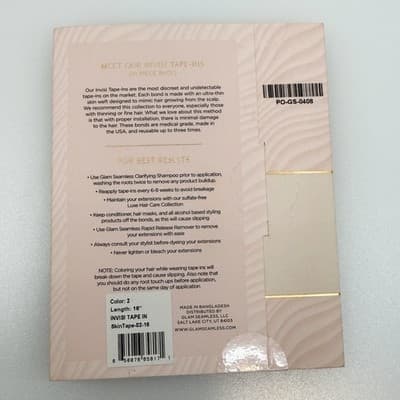 Glam Seamless Invisi Tape Ins 16” 2 Dark Brown New Sealed Remy Hair Extensions - Thumbnail 2